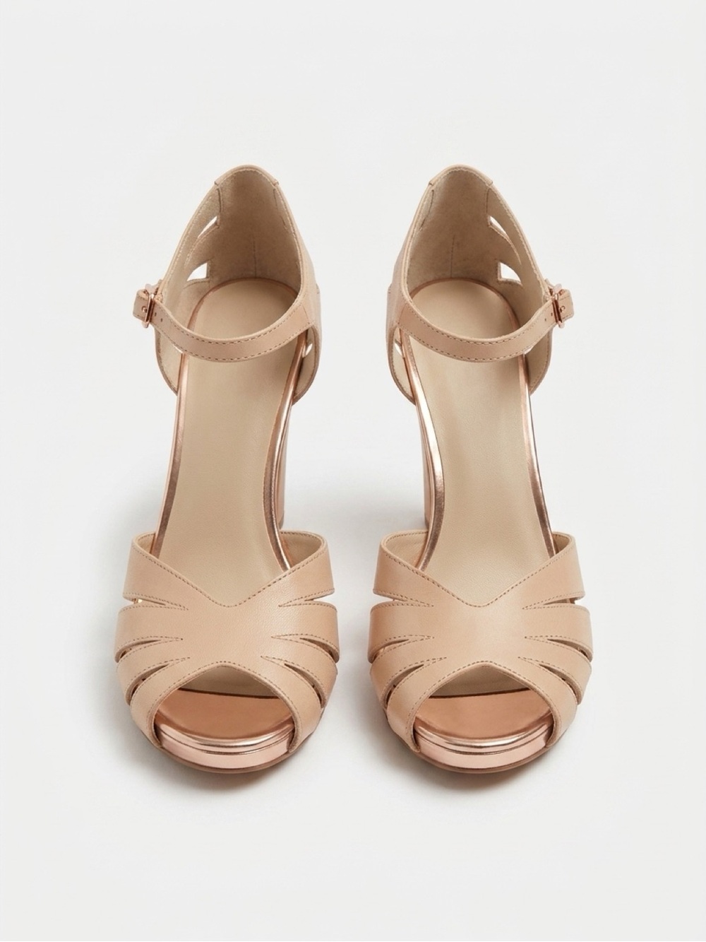 Seychelles Nude T‑Strap Peep Toe Block Heels